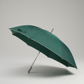 Sleek deep-green automatic umbrella half-open against light-grey studio background with water droplets